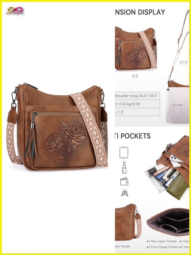 Embossed Vegan Leather Hobo Crossbody Bag With Pockets